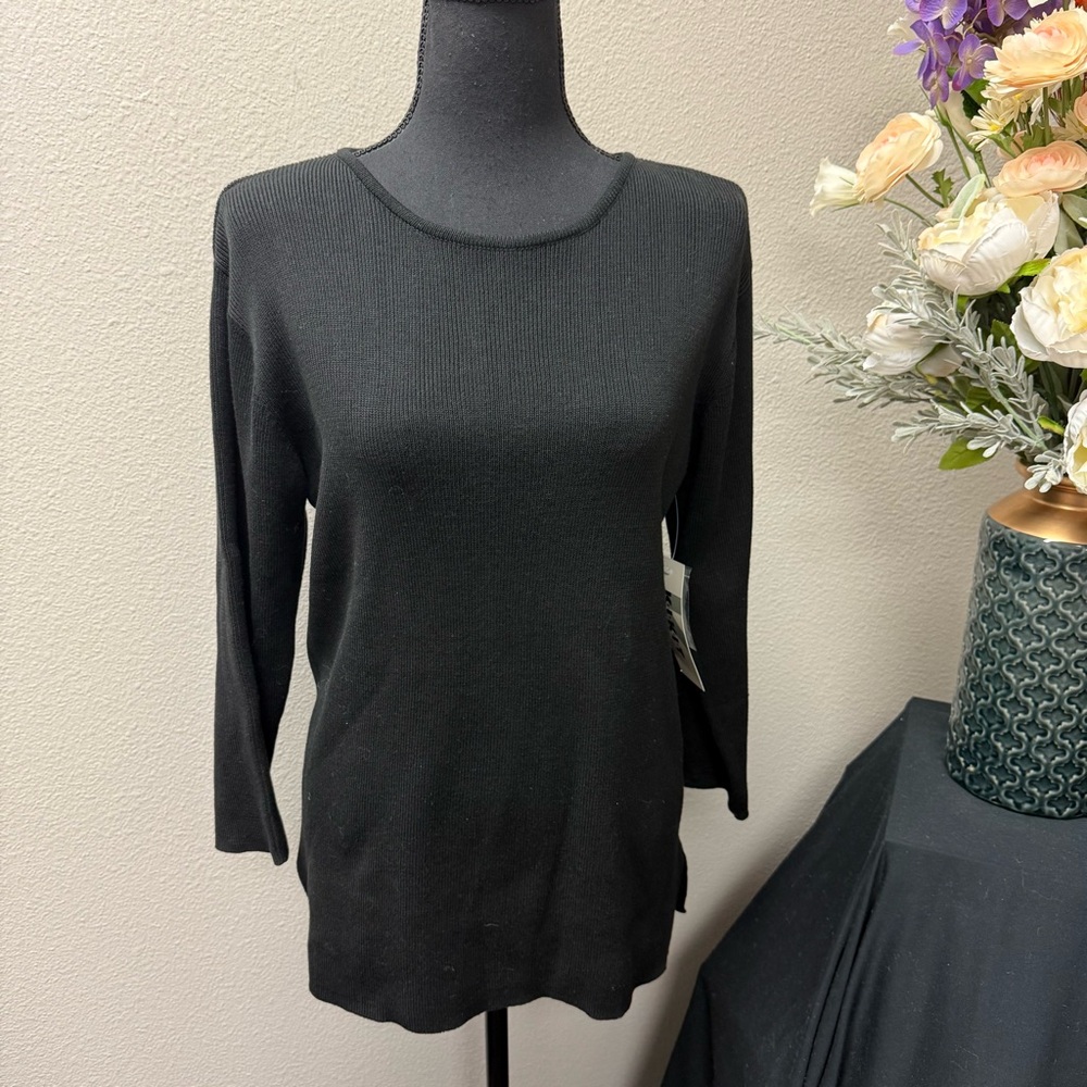 NWT Kikit Black Ribbed Knit Top L | Classic Minimalist Long Sleeve Sweater
